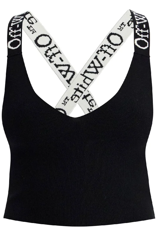 Off-White Knitted Crop Top With Branded Straps Cashmere Blend Cotton Blend Poly Blend