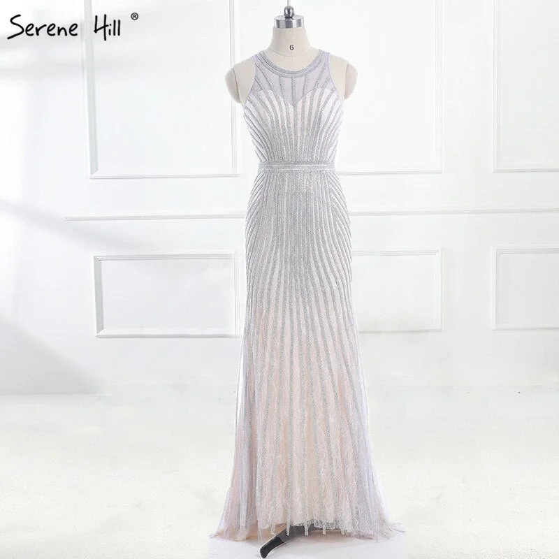 On Sale no return no refundSale Fashion Halter Gold Evening Party Dress Real Photos Nude  Tulle Diamond Party Occasion 2024 Formal Long Evening Dress LA6008 Tunics Solid Classic