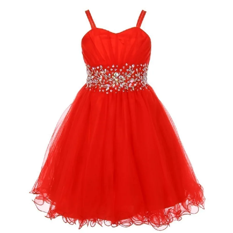 Little Girls Red Stone Encrusted Pleated Tulle Party Dress 2-6 Bodycon Fitted Nightout