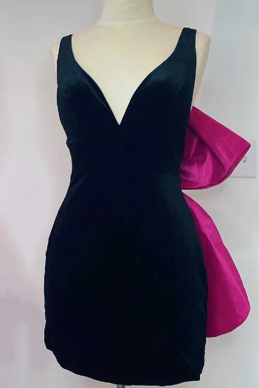 Black Plunge V Bow Back Bodycon Mini Party Dress gh1335 Tunics Bestseller popular