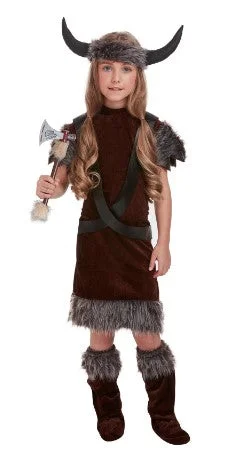 Girls Viking Saxon Warrior Fancy Dress Costume Floral Print girly