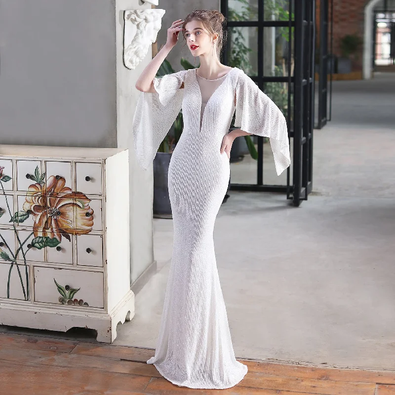 Angel Wings Sequined Fishtail Banquet Elegant Graceful Annual Meeting Host Car Model Party Dress Female Summer Tunics Luxurious high-end