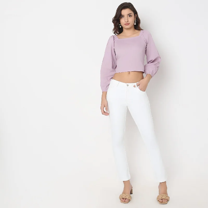 Regular Fit Solid Crop Top Silk Blend Satin Velvet