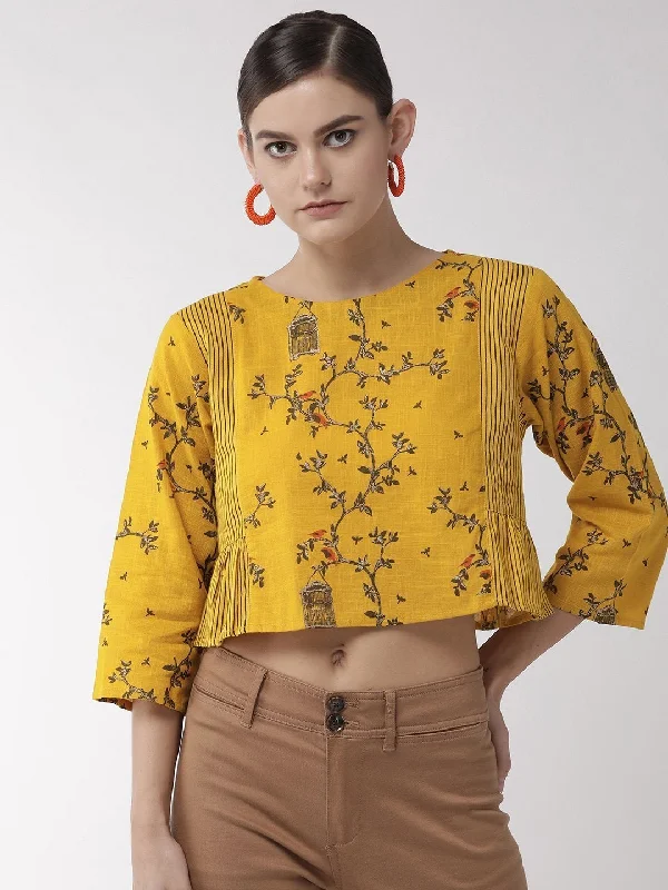 Women's Yellow Nest Crop Top - InWeave Machine Wash Dry Clean Hand Wash