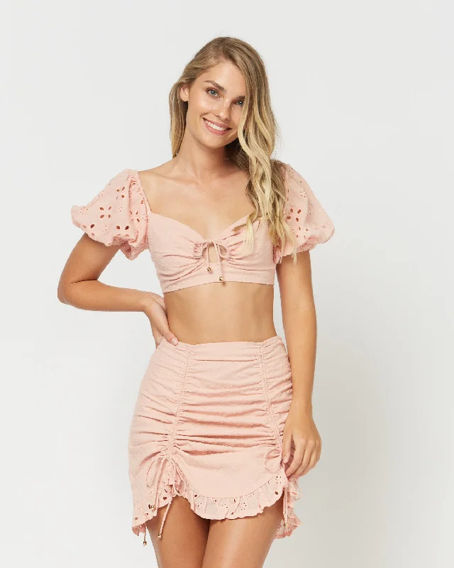 Danika Crop Top In Blush Collared Crop Top Boat Neck A-Line