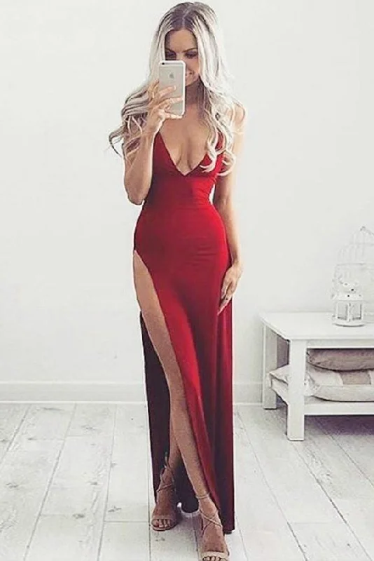 Elegant V-neck Spaghetti Straps Long Prom Dresses Party Dresses Tunics Office stylish