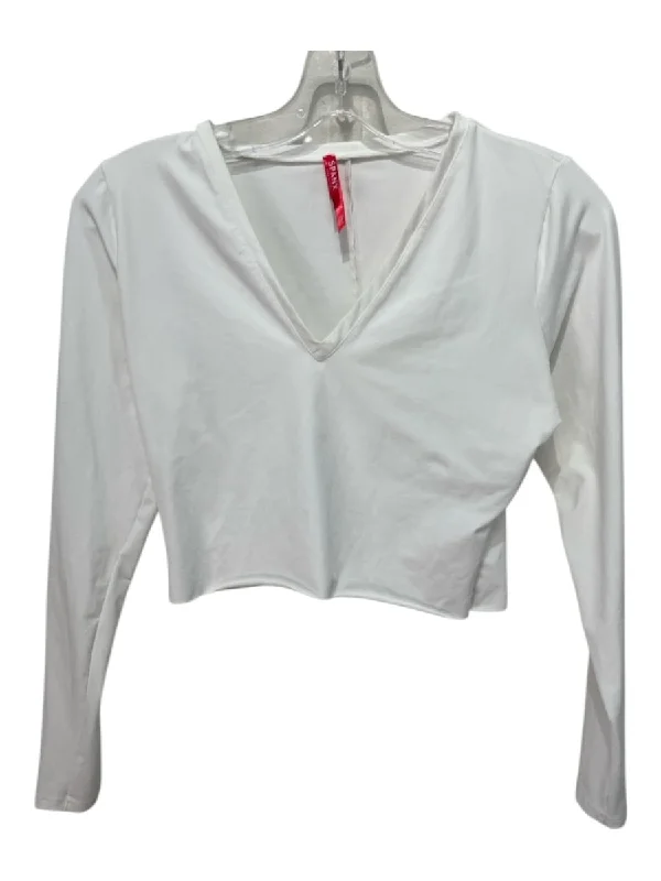 Spanx Size M White Polyester V Neck Long Sleeve Crop Top Fashionable Trendy Casual