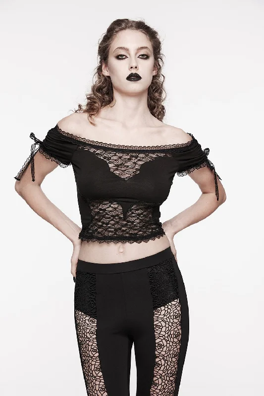 Gothic Batwing Crop Top Print Jacquard Patchwork