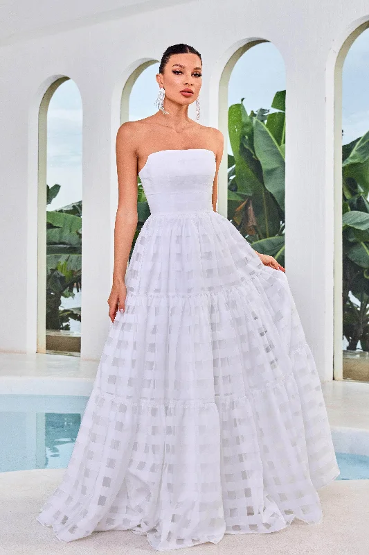 J'Adore Dresses J24048 - Straight Across Evening Gown Tunics Wedding white