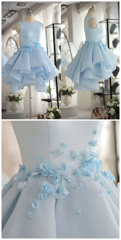 Light Blue Satin Organza Short Party Dress, Cute Homecoming Dress A-Line Day Work