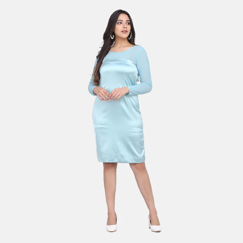 Sea Green Gorgeous Stretch Satin Party Dress  Tunics Versatile functional