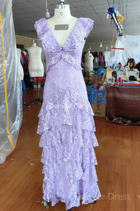 Lilac prom dress Long Evening Gown Lace Party Dress Tunics Party sparkling