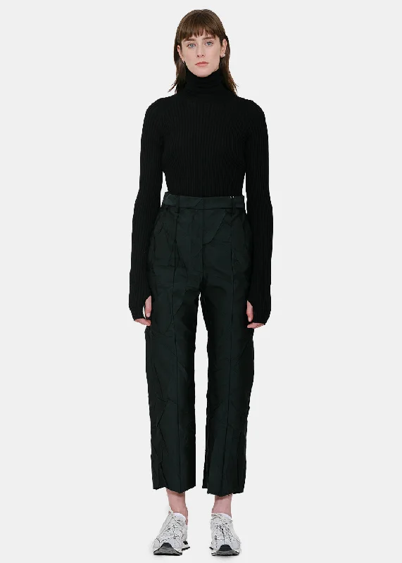 Black Pleat Pants Relaxed High-Waist Trousers