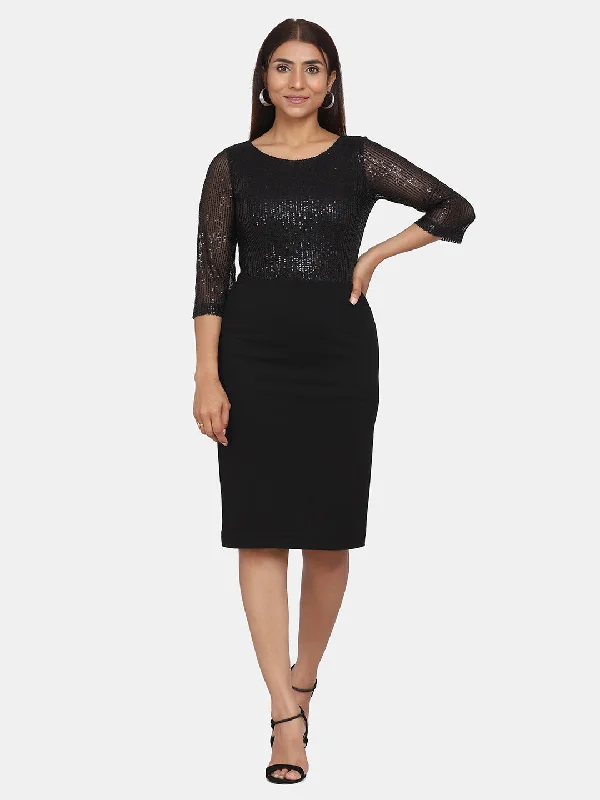 Women's Sequin Stretch Evening Party Dress - Black Tunics Luxurious premium