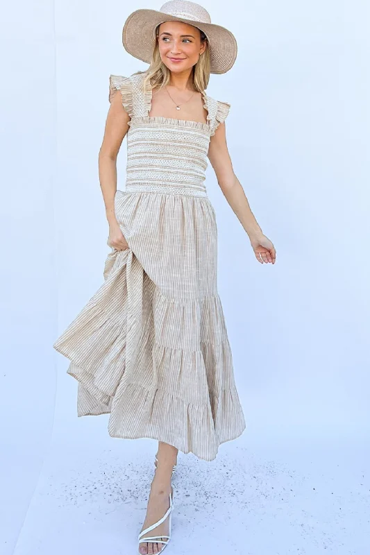 And The Why Linen Striped Ruffle Dress Tunics Bridal satin