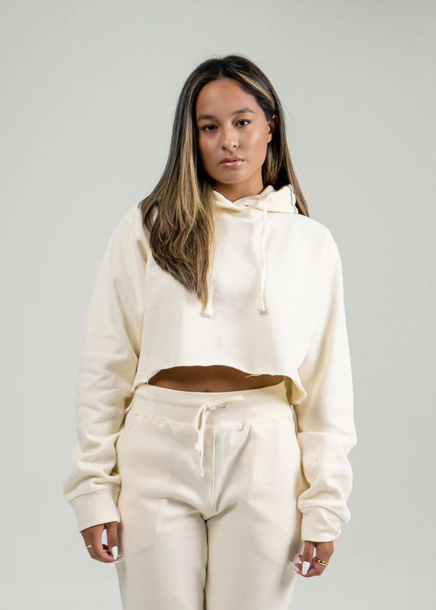 Off-White Hooded Crop Top Houndstooth Herringbone Solid