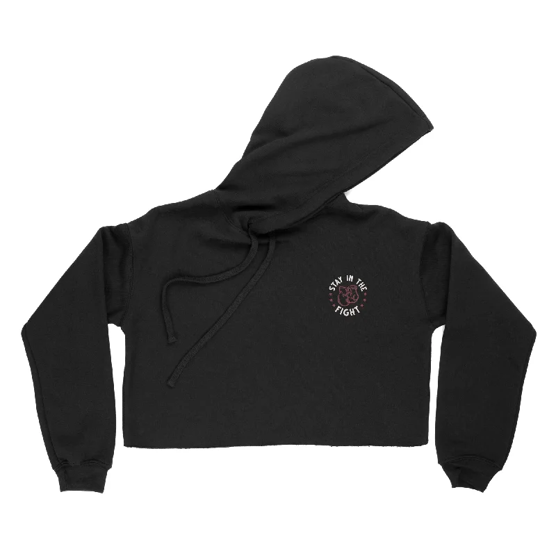 KO + LRX - Stay In The Fight - Crop Hoodie - Black (Limited Edition) Hoodie with Tied Waist Feminine Flattering