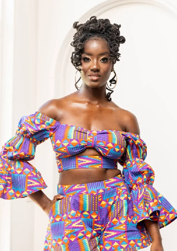 Binti Women's African Print Crop Top (Rainbow Kente)-Clearance Mesh Blend Leather Blend Suede Blend