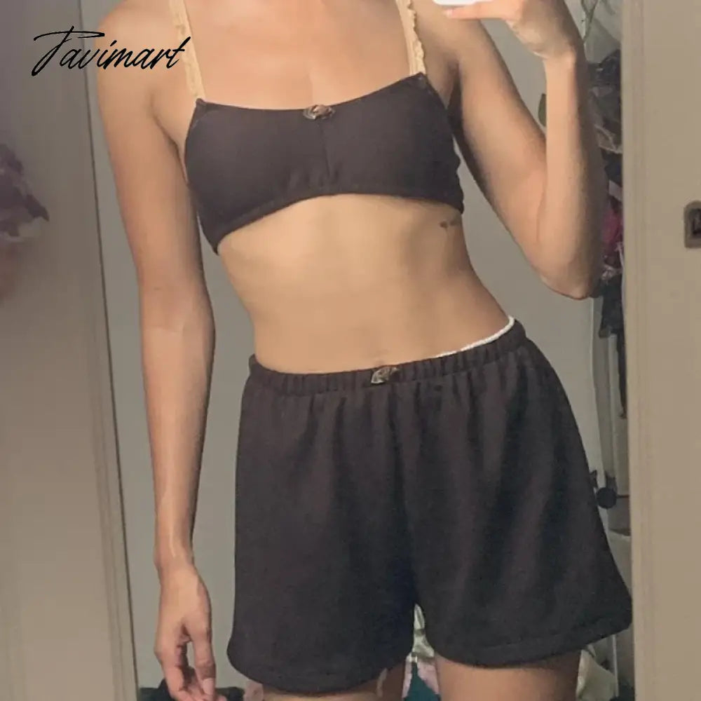 TAVIMART  Y2K Aesthetics Matching Suit Summer Spaghetti Strap Camisole Crop Tops + Shorts Chic Women 2 Piece Sporty Outfits Casual Formal Business