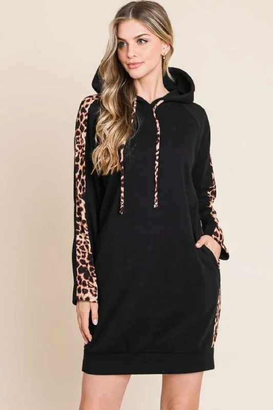 Culture Code Drawstring Leopard Long Sleeve Hooded Dress Tunics Floral girly