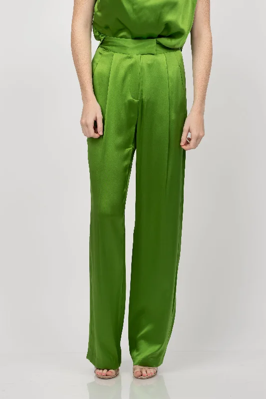 The Sei Wide Leg Silk Pants in Leaf Green Comfy High-Waist Jeans