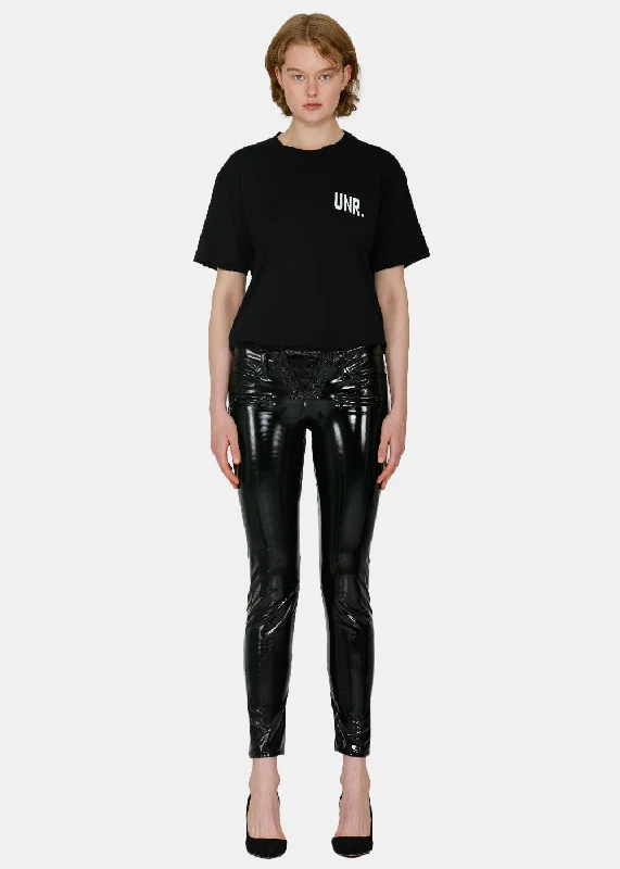 Black Lace-Up Spliced Pants Casual Skinny Fit Pants