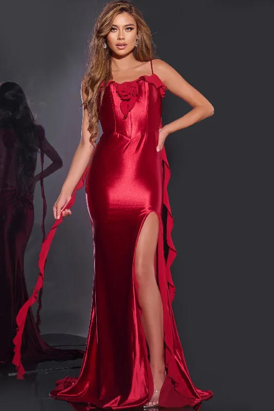 Rose Applique Satin Dress By Jovani D5078 Tunics Lace romantic