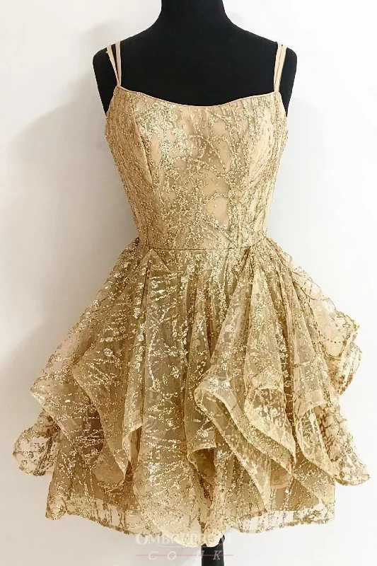 A Line Sequins Gold Short Homecoming Dresses, Glitter Cocktail Party Dress Mermaid Tail Wedding