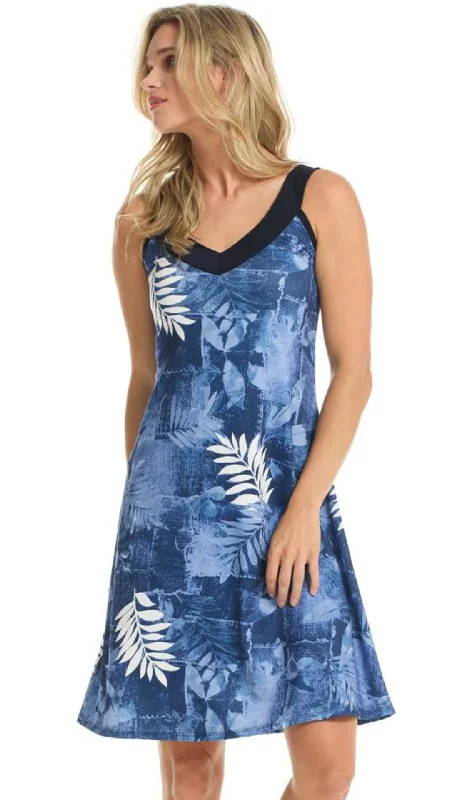 Leaf Print A-Line Dress. Style GITV39-18979N Tunics Yoga stretchy