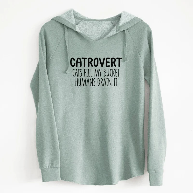 Catrovert - Cats Fill My Bucket Humans Drain It - Cali Wave Hooded Sweatshirt Hoodie with Slim Fit Tailored Modern