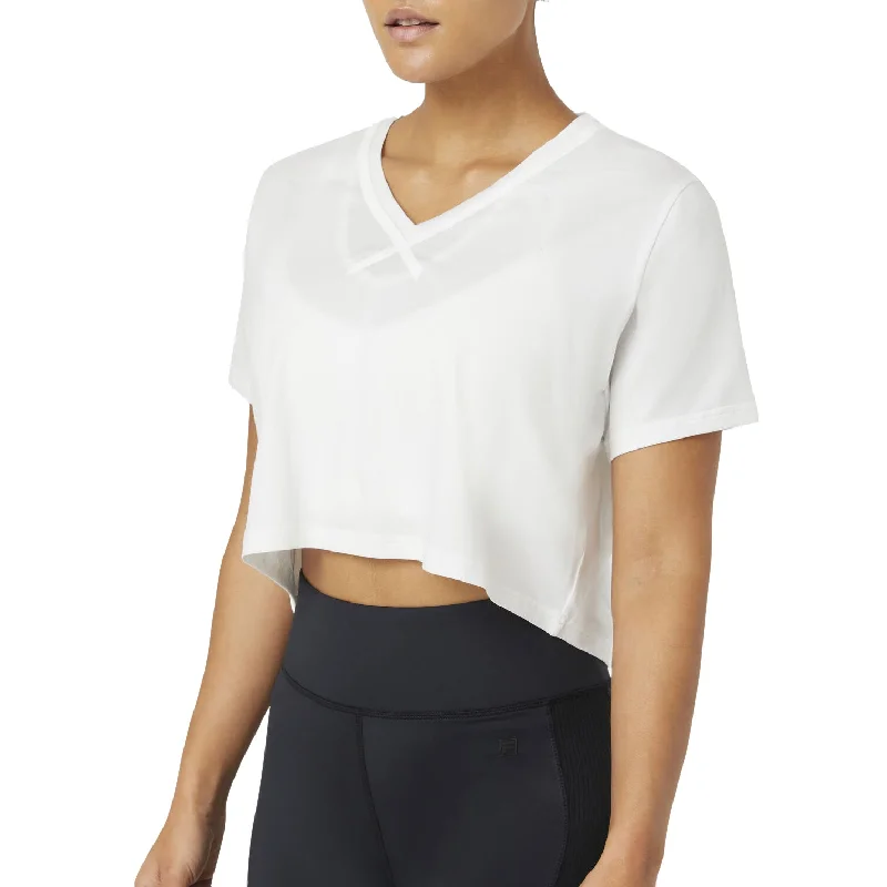 FILA Fi-Lux High-Lo Workout Womens Crop Top Spandex Blend Rayon Blend Denim Blend