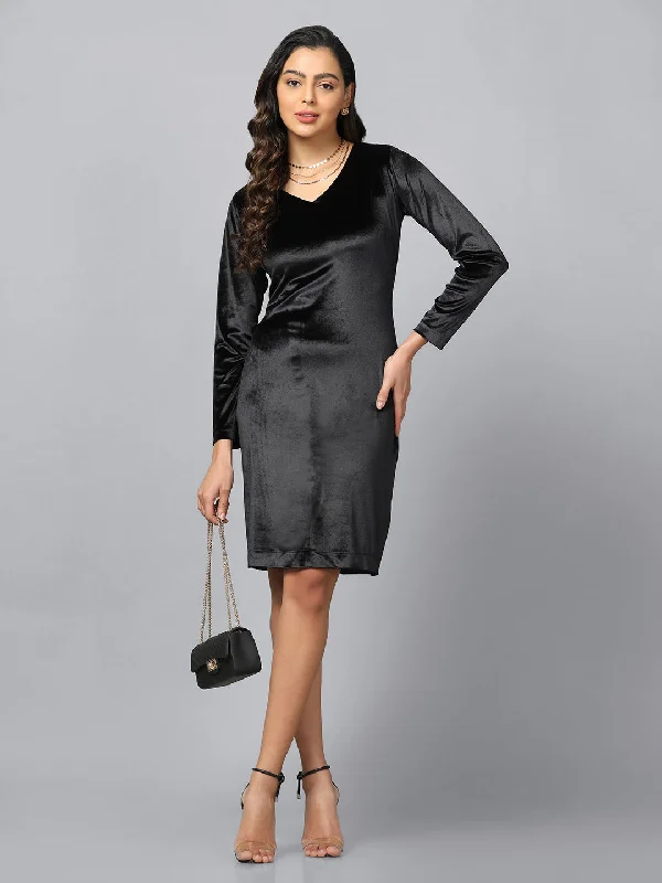 Velvet Party Dress- Black Tunics Trendy modern