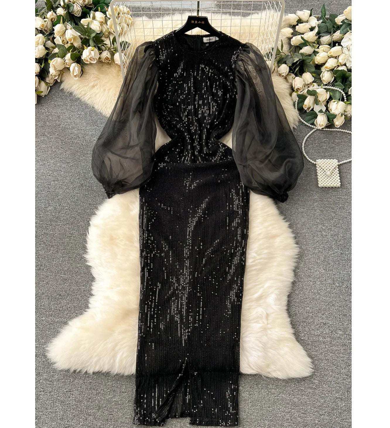 Women's Evening Dress 2024 New High Stretch Organza Long Sleeve Bodycon Dinner Party Dresses Elegant Black Dress 4x Tunics Wedding white