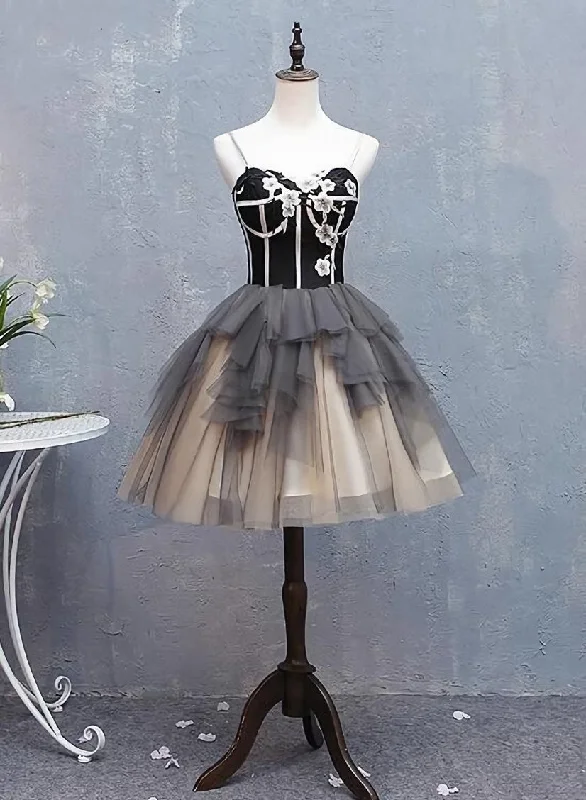 Black and Champagne Sweetheart Short Formal Dress Party Dress, Short Homecoming Dresses Tunics Satin smooth