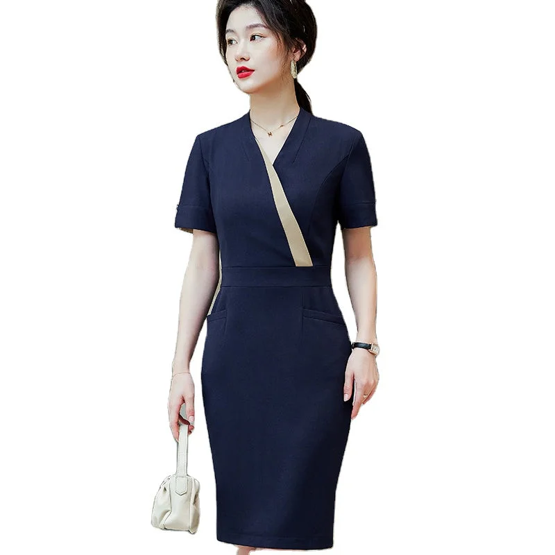 Wholesale Elegant Women's Slim Office Work Dresses Breathable Fashion Soft Lady Business Short Sleeve Formal Party Dress Tunics Winter warm