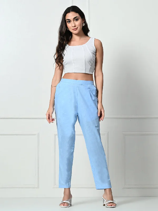 Women’s Linen Cotton Palazzo Pants – Effortless Style & Breathable Comfort | Blue Comfy Athletic Pants