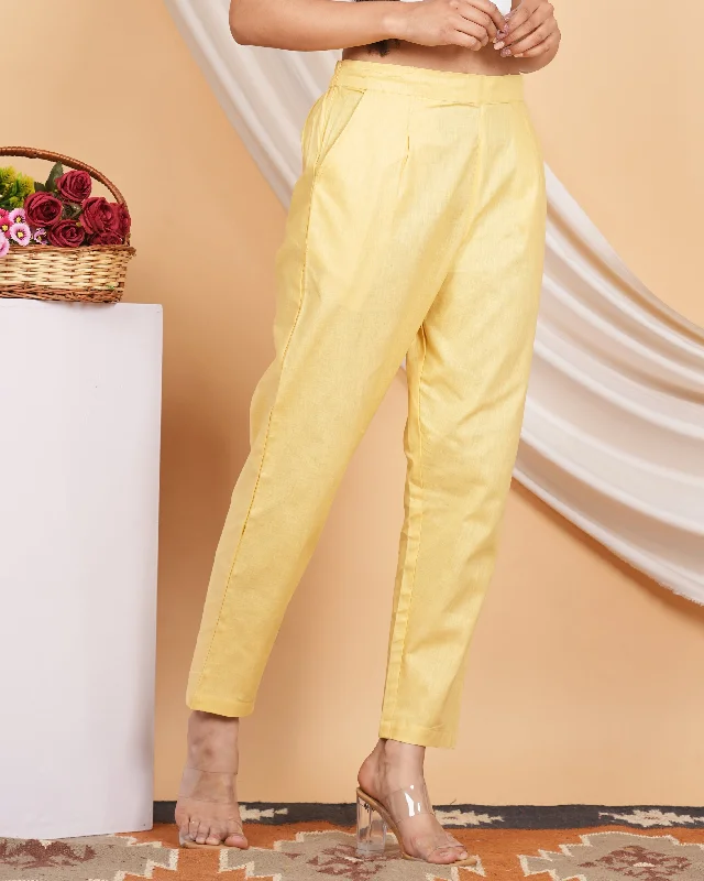 Women’s Linen Cotton Palazzo Pants – Effortless Style & Breathable Comfort | Yellow Elegant High-Waist Pants