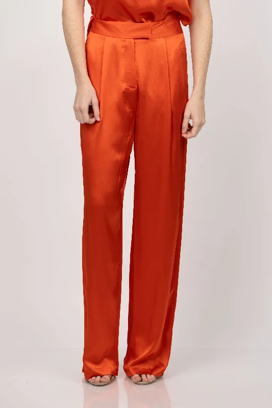 The Sei Wide Leg Silk Pants in Poppy Slim-Fit Khaki Pants