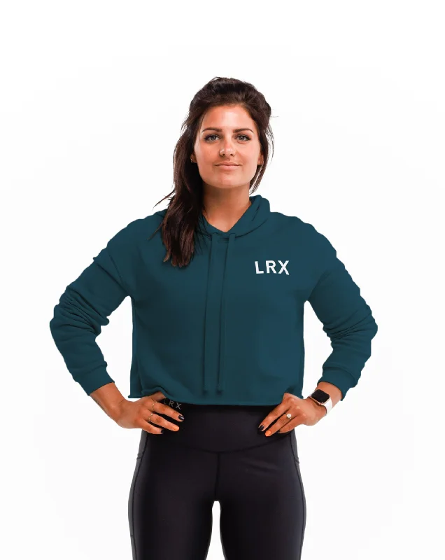 The Statement Crop Hoodie - Teal Hoodie with High Neck Warm Protective