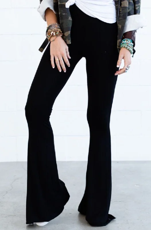 Cher Solid Raw Edge Flare Pant - Black Comfortable Denim Pants