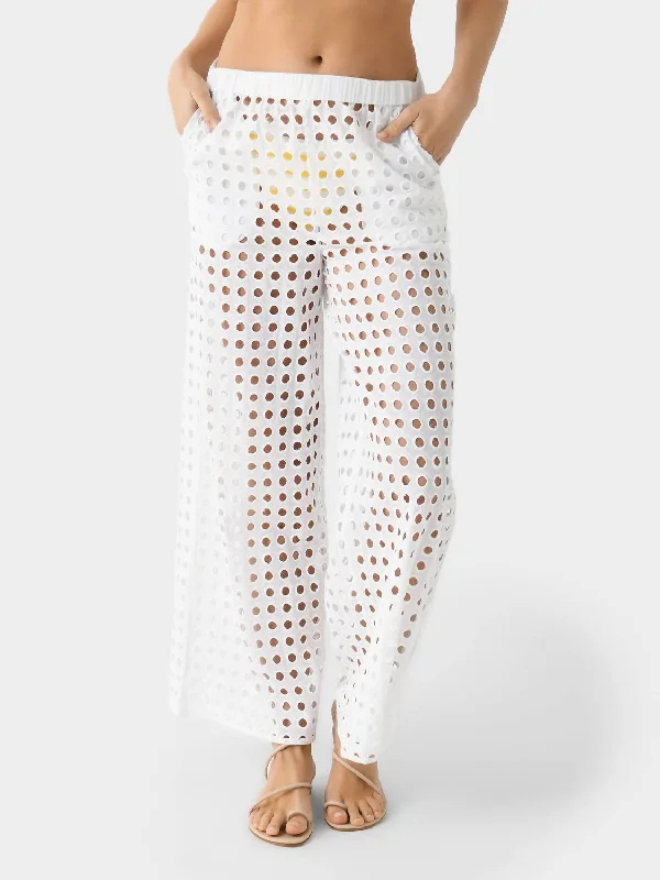 Eyelet Delaney Pant In Marshmallow Stylish Elastic Waist Pants