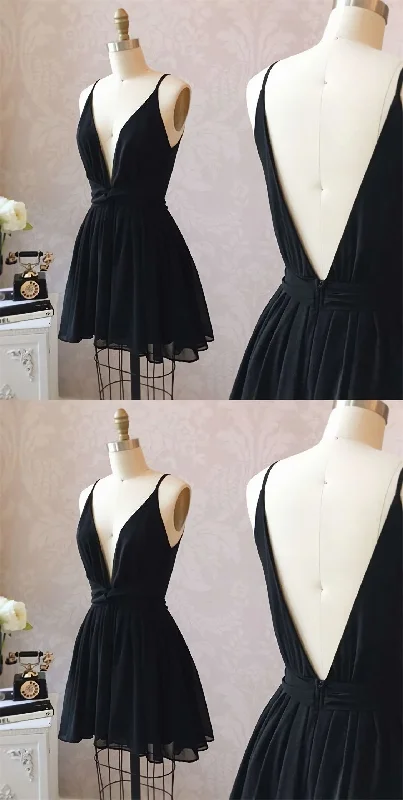 Cute Black V Neck Homecoming Dress, Short Black Formal Dress, Party Dress, 5950 Square Neckline Feminine