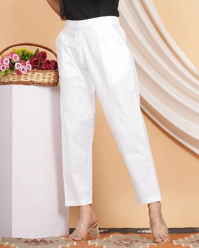 Women’s Linen Cotton Palazzo Pants – Effortless Style & Breathable Comfort | White Elegant Silk Pants