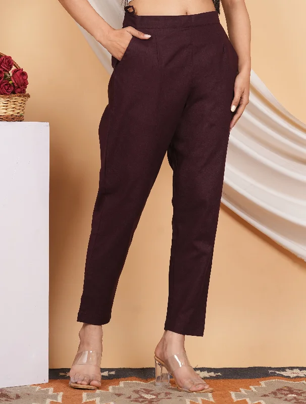 Women’s Linen Cotton Palazzo Pants – Effortless Style & Breathable Comfort | Wine Red Casual Sweatpants Style