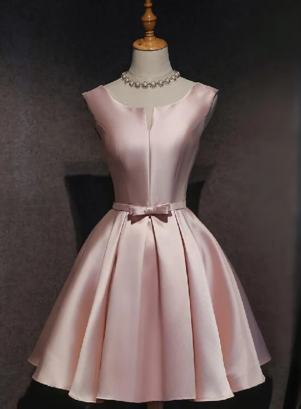 Pink Satin Short Party Dress , Lovely Satin Homecoming Dress sweetheart Neckline Romantic