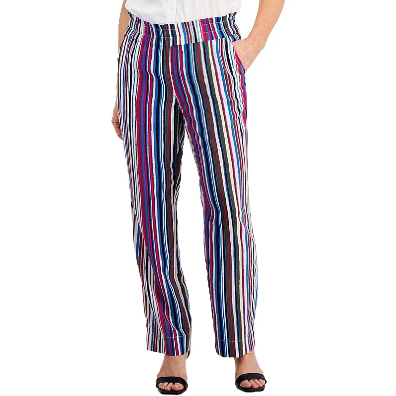 Petites Womens Pinstripe Pocket Straight Leg Pants Warm Wool Trousers