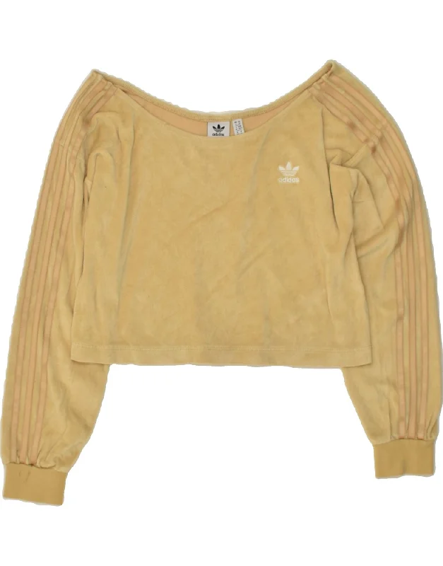 ADIDAS Womens Oversized Crop Top UK 6 XS Beige Print Jacquard Patchwork