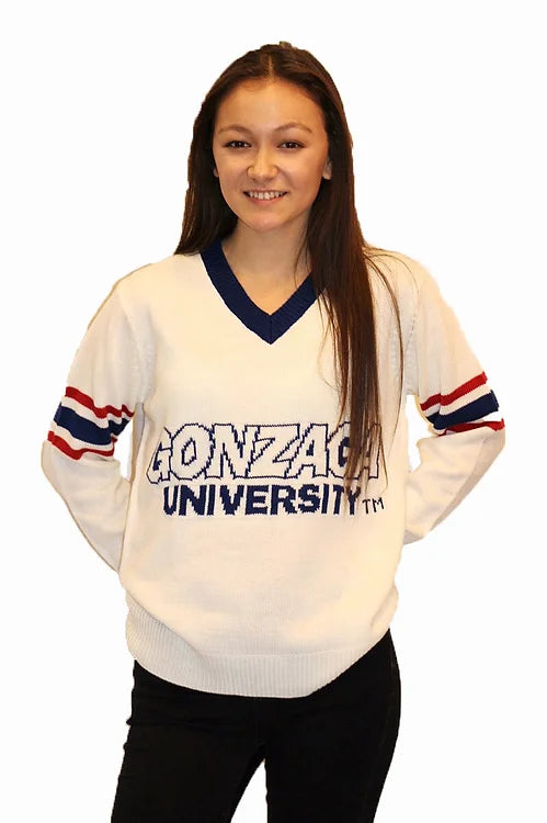 Gonzaga White tribute Sweater with "GONZAGA UNIVERSITY" (UNISEX SIZING) Elegant Classic Vintage