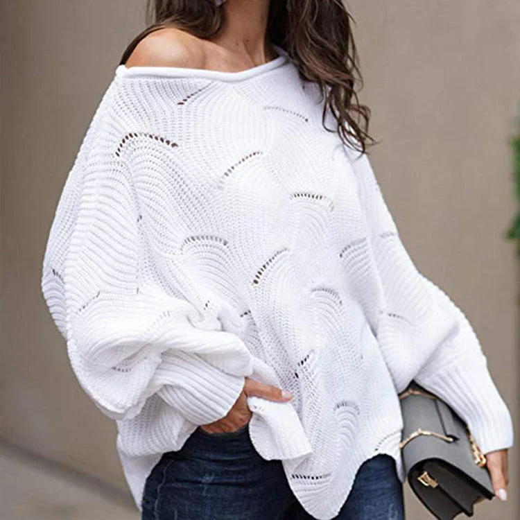 Leisure One Shoulder Plus Sizes Women Knitted Sweaters Oversized Loose Flowy