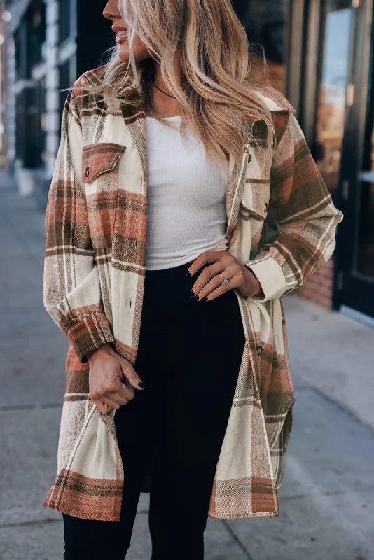 Warm and Cozy Plaid Shirt Jacket V-Neck Jacket Boat Neck Jacket Square Neck Jacket